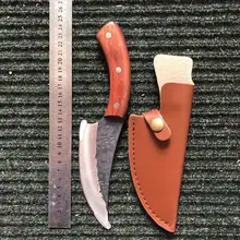 Фиксированный нож из высокоуглеродистой стали, прямой ручной Кованый охотничий нож 58HRC с деревянной ручкой, походный тактический нож для выживания