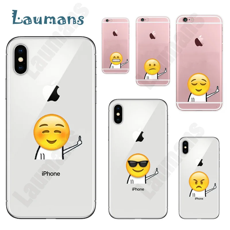 

For iphone 6S 6 7 8 Plus X XS XR Max 5 5S Cover Happy Angry Cool Sad Middle Finger emoji Funny Cartoon Phone soft TPU Case