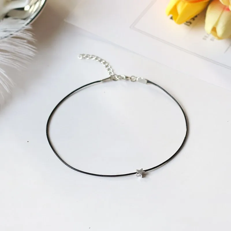 

Fashionable new fine wax line five-pointed star necklace simple love collarbone chain square block versatile neck belt