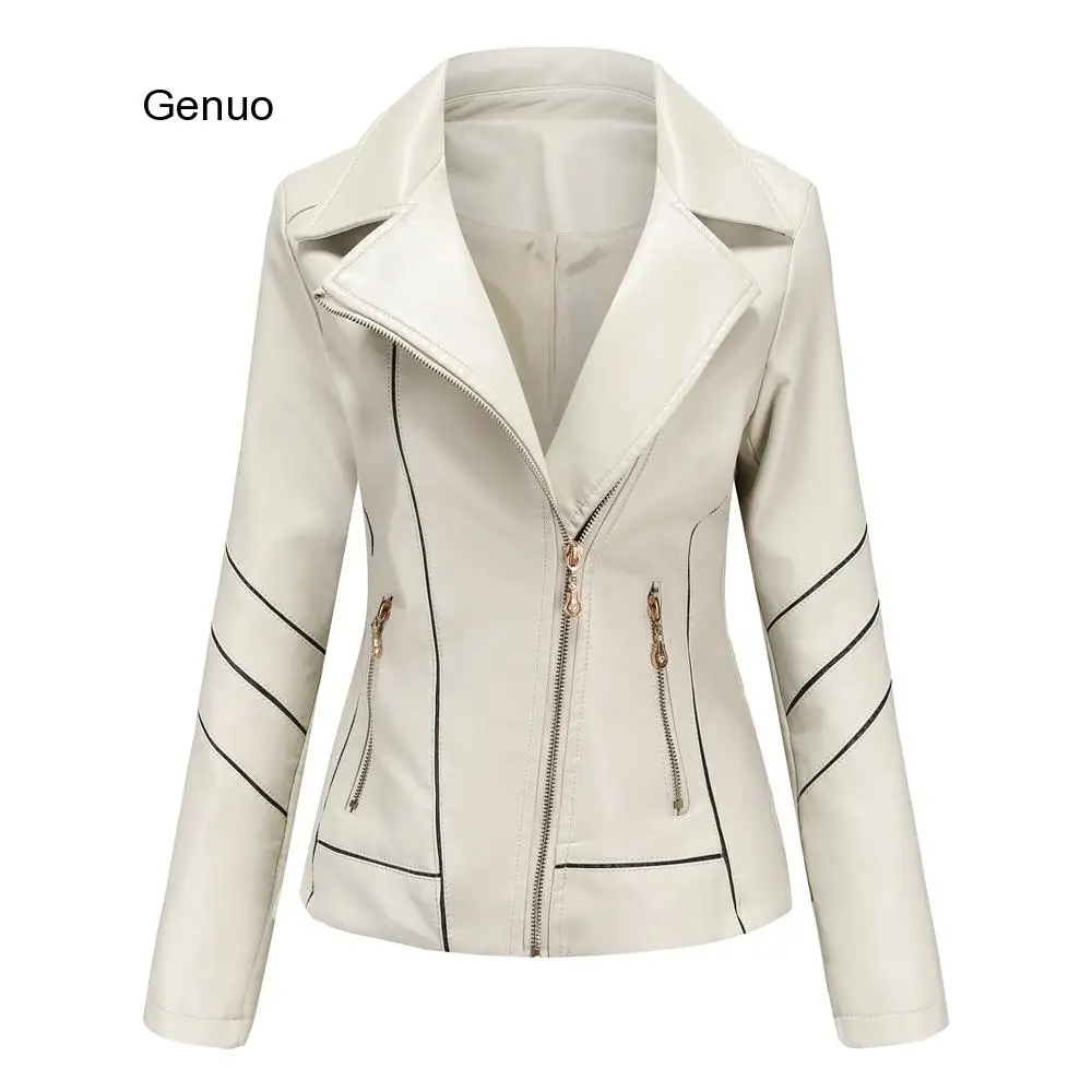 

Женская кожаная куртка, повседневная облегающая кожаная куртка с отложным воротником, женская модная городская Короткая кожаная куртка на молнии из искусственной кожи для отдыха, новинка 2020, женская верхняя одежда