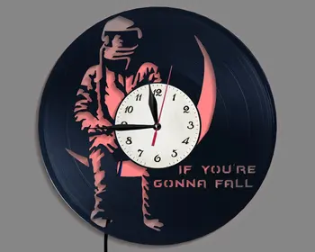 

Outer Space Astronauts Gramophone Record Hanging Clock Led Night Light Remote Control Planet Creative Home Decoration Clock