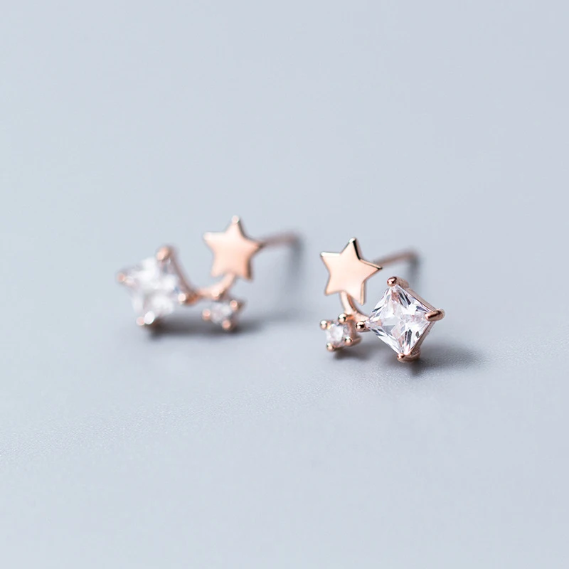 Trusta 925 Твердое Серебряные ювелирные изделия Мода Крошечный 8 мм X 10 мм Star CZ серьги-гвоздики подарок для девочек Дети Леди DS857 - Окраска металла: Rose