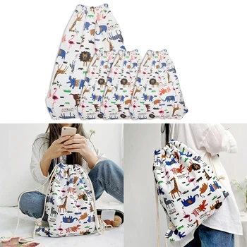 

Beautiful Pure Cotton Canvas Candy Bags Cartoon Animal Printed Kids Birthday Party Favor Drawstring Pouch Box Gifts Decoration