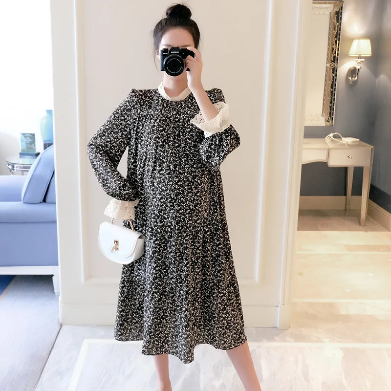 

2020 Maternity Clothes Early Spring New Style Skirt Korean-style Loose And Plus-sized Mid-length Floral-Print Dress