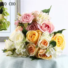 YO CHO Свадебный букет невесты букеты розы искусственный Шелковый цветок розы розовые свадебные принадлежности DIY вечерние украшения для дома