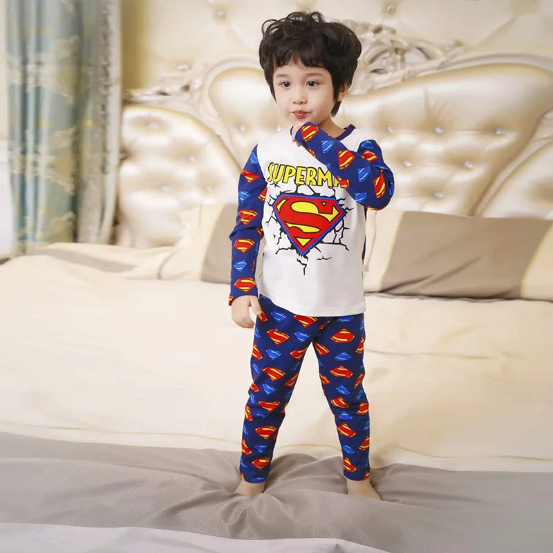 PJC185 superman Детский пижамный комплект с героями мультфильмов; хлопковая одежда для маленьких девочек; сезон весна-осень; Пижама для мальчиков с единорогом и Бэтменом - Цвет: PJC185 superman