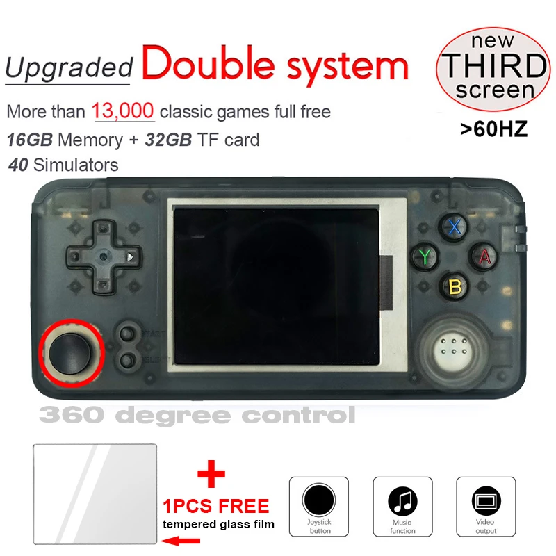 

2019 Upgraded Double system Retro Game Console 3.0inch 32GB Linux DIY Portable Mini Handheld Game Player Built-in 13000 Games