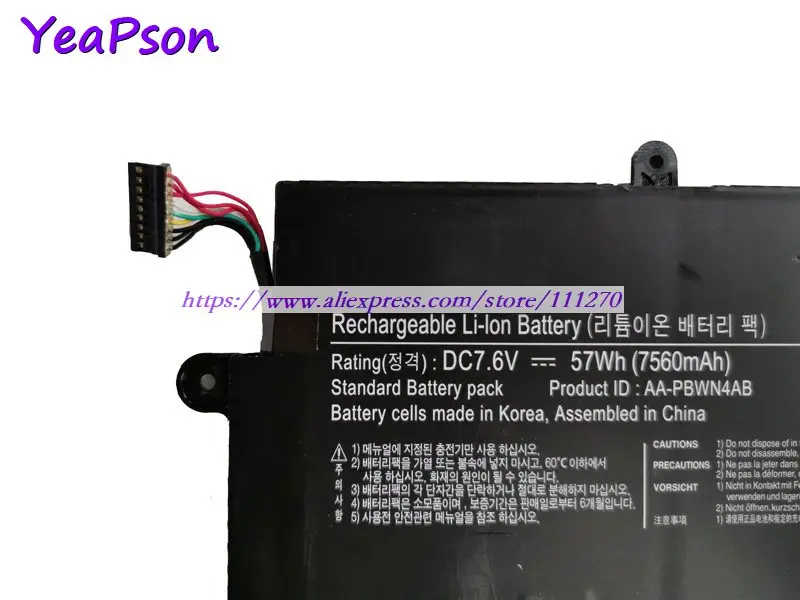 Аккумулятор для ноутбука Yeapson AA PBWN4AB 7 6 В 7560 мАч Samsung 730U3E 740U3E 530U4E 540U4E NP730U3E NP530U4E