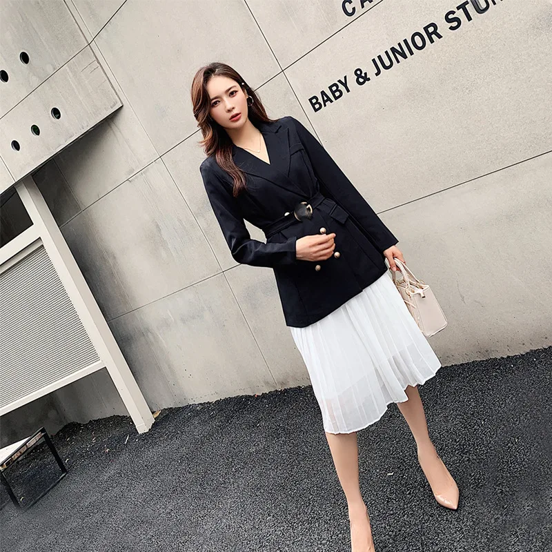 

CHIC Small Suit Coat Women's Korean-style Loose-Fit British-Style Suit Pleated Skirt Two-Piece Set Teachers Professional