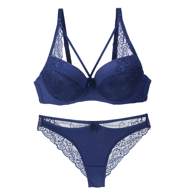 Nouvelle Seamless Brand Sexy Bras Set BCDE Cup Lace Bow Underwear For Womens Push Up Large Size Plunge Lingerie Blue