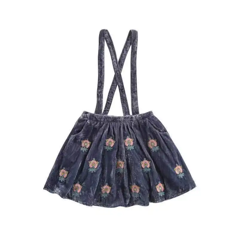 strap dress Г. L&M, брендовые Детские платья новое осенне-зимнее бархатное платье с вышитыми цветами для девочек одежда с длинными рукавами для маленьких детей - Цвет: strap dress