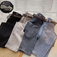 ZHISILAO-Jean droit avec ceinture pour femme, pantalon en denim, bleu basique, longueur de rinçage, vintage, gris, petit ami, coréen, 2021 2