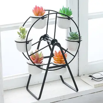 

Nordic Style Ferris Ceramic Flower Pot Planter Iron Frame Plant Holder Green Plant Flower Pot Desk Office Garden Decoration