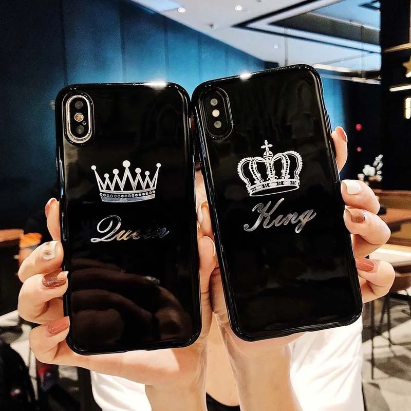 

TPU Soft Feather Letter King Queen Starry Crown Case for Apple iPhone 6 6s Plus 7 8 Plus XR XS Max Case Phone Cartoon Back Cover