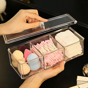 

3 Grids Cotton Swab Makeup Organizer Storage Box Portable Container Make Up Cotton Pad Holder Cosmetics Organizer Jewelry Case