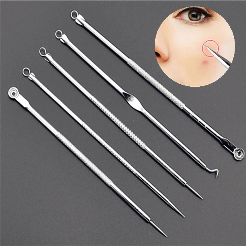Artículo caliente 5 unids/set acné espinilla de agujas de acero al carbono de la espinilla Comedone acné herramienta removedor Extractor agujas grano Kit mlKEawwjY