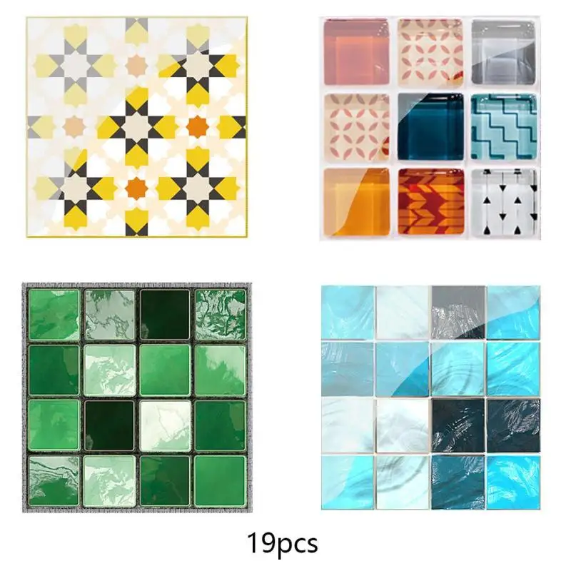 19Pcs Mosaic Tile Wall Sticker Self Adhesive Pvc Waterproof Tiles Decals Diy Kitchen Bathroom Home Wall Sticker Vinyl 3D 1