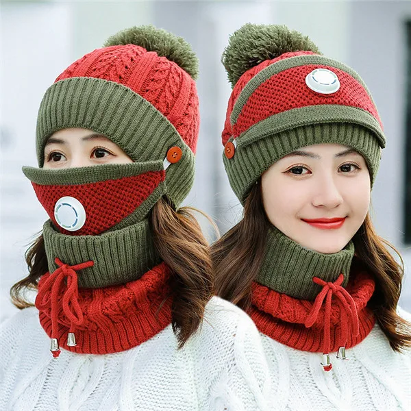 Новое поступление женские зимние лося жаккардовые вязаные шапки и наборы перчаток Модные женские теплые шапки шарф перчатки набор из трех предметов - Цвет: doujiang58