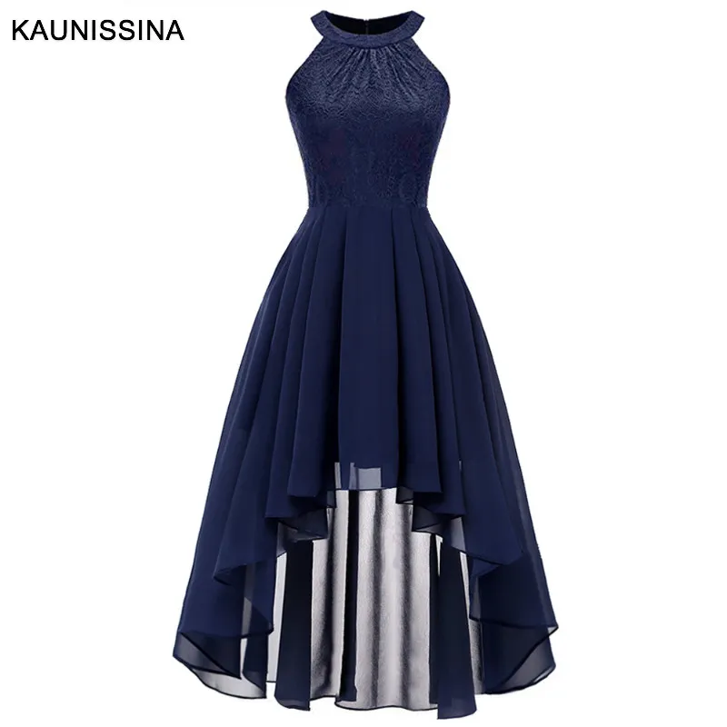 KAUNISSINA коктейльное платье для женщин Элегантный Холтер Асимметричные шифоновые платья для Бала выпускников женские сексуальные вечерние платья для выпускного вечера - Цвет: Navy Blue
