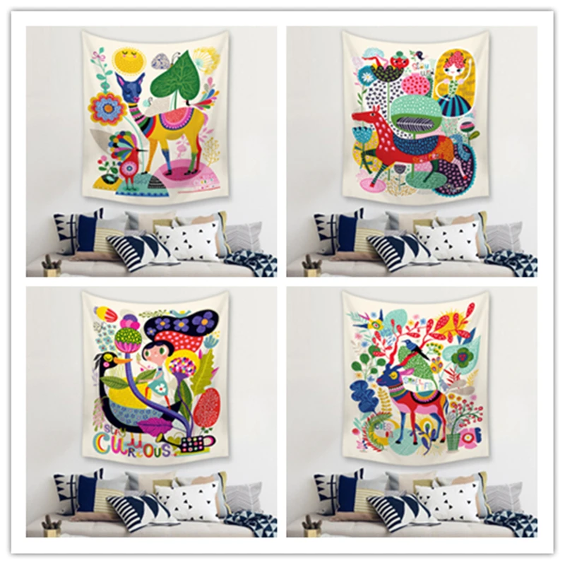 Bohemian Tapestry Polyester Fabric Cartoon Wall Hanging Decor Curtains Plus Table Cover | Дом и сад