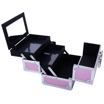 

Aluminum Makeup Train Case Jewelry Box Cosmetic Organizer with Mirror for Travel
