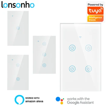 

Lonsonho Tuya Smart WiFi Switch US 1 2 3 4 Gang Compatible With/No Neutral Wall Light Touch Switch Works with Alexa Google Home