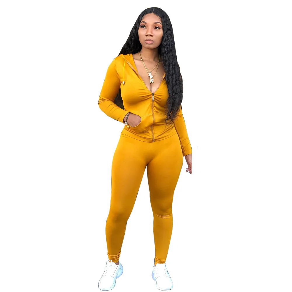 Fall Gym Suits Ladies Sport Hoodie Tracksuit Two Piece Pants Set Sexy Jogger Outfits Long Sleeve Plus Size Women Clothing