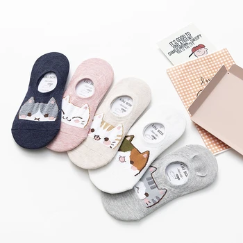 

Dreamlikelin Cartoon Female Short Socks Spring Summer Thin Japanese Cute Cat Non-slip Silicone Low Ankle Socks