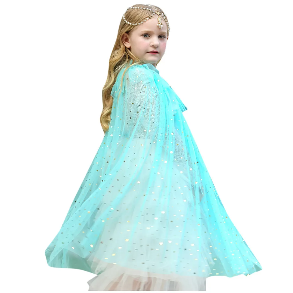 Блестящая накидка для маленьких девочек; костюм; Рождественская шаль; карнавальный костюм; детская Рождественская накидка с блестящими пайетками; милая накидка принцессы;#30 - Цвет: Небесно-голубой