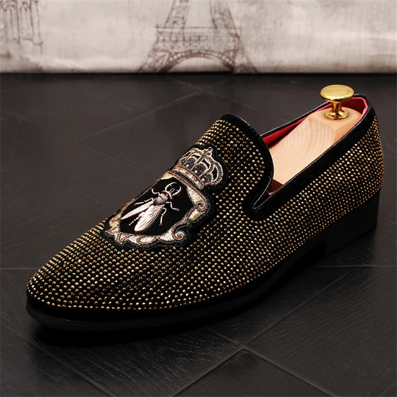 Duke kapok Krympe 2021 Men's Fashion Suede Leather Embroidery Rhinestone Loafers Mens Casual  Printed Moccasins Shoes Man Party Driving Flats 38-44 - Leather Casual Shoes  - AliExpress