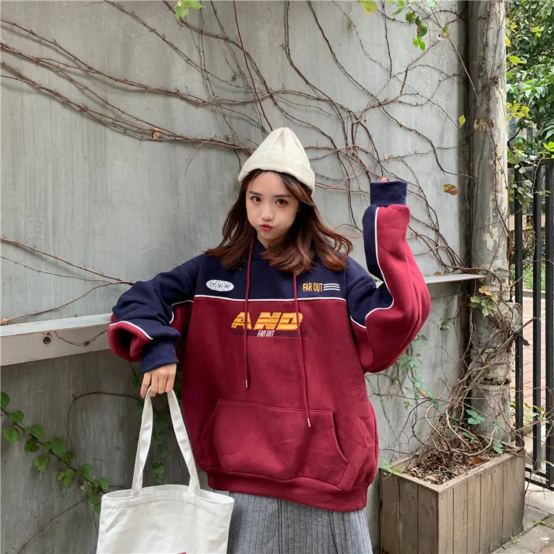 Sweatshirt female cec Korean version of Harajuku hood bf lazy retro plus velvet thickening versatile net red mschf jacket tide