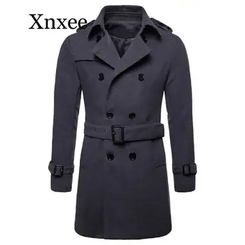 

Europe and America Long Wool & Blends Coat Men Autumn Winter Double Breasted Windbreaker Jacket Men Coat Size XXL