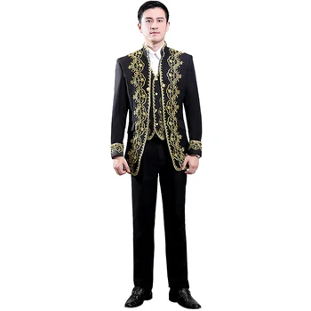

Classic Men's Three-Piece Embroidery Court Stage Singer Wedding Dress Jacket Pants Exquisite Jacquard Design
