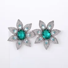 Роскошные серьги-гвоздики с цветком, разноцветные циркониевые женские серебряные серьги для свадьбы, банкета, ювелирные изделия XIUMEIYIZU, новинка