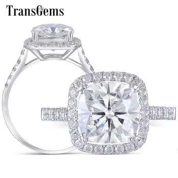 

TransGems Center 3ct Moissanite Halo Engagement Ring 10K White Gold 8.5MM Cushion Cut Moissanite Fine Jewelry for Women Wedding