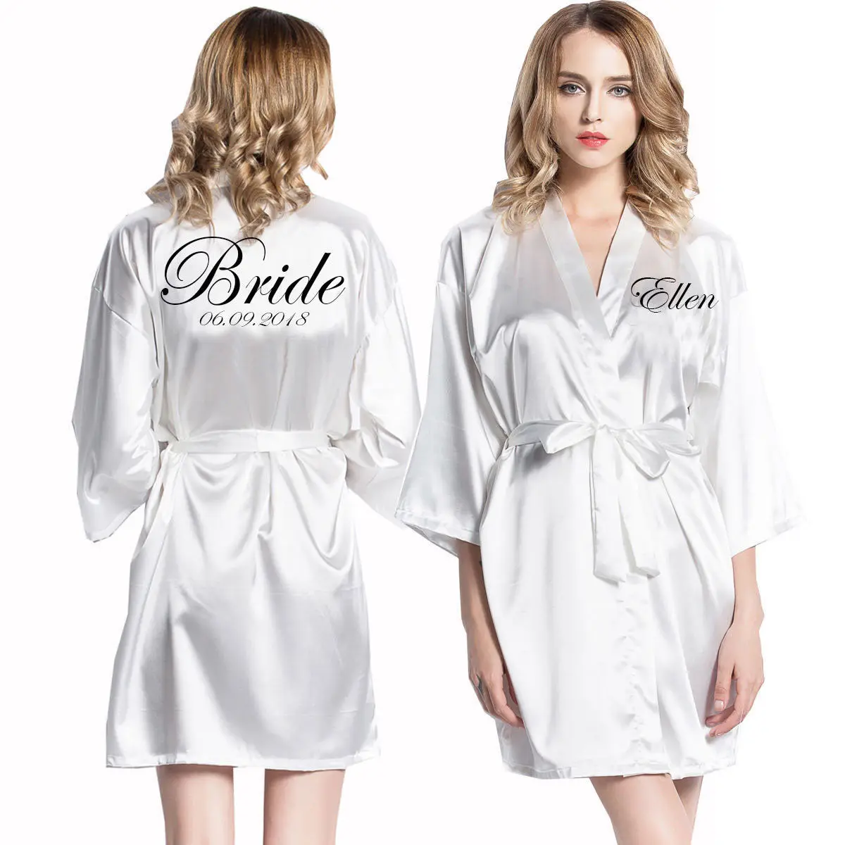 

Personalized Robes Satin Silk Printed Gown Wedding Bride Bridesmaid Robe Plus Size Women Ladies Long Gown Sexy Nightgrowns