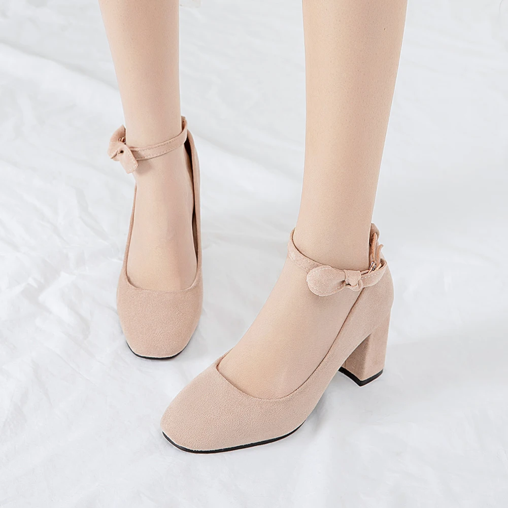 

Sarairis New Arrivals 2020 Kid Suede Chunky High Heels Concise Shoes Woman Pumps Female Buckle Strap Party Pumps Women Shoes