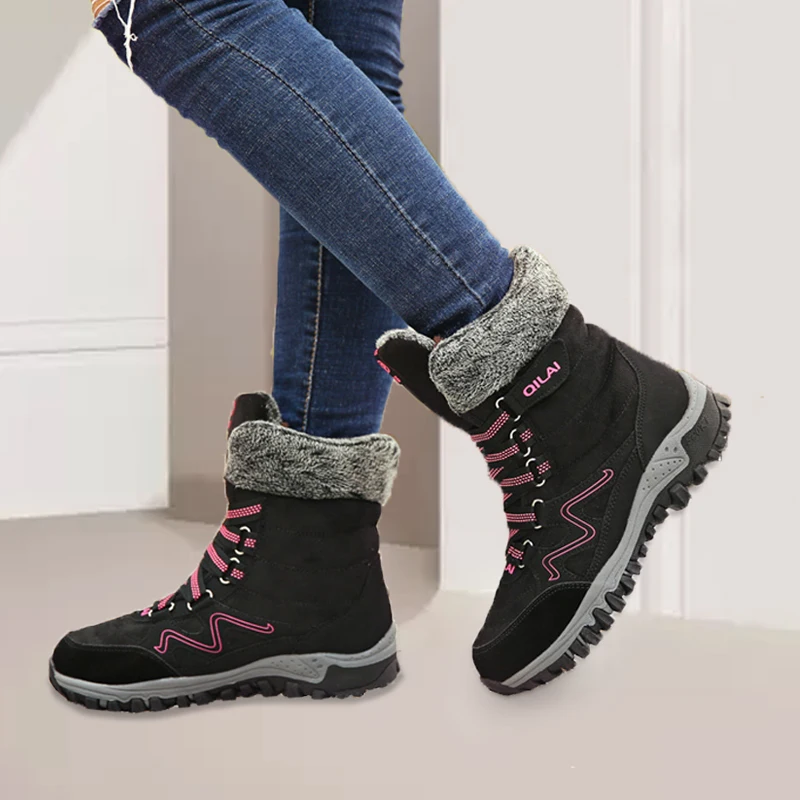 Koop Bont vrouwen enkel snowboots warm casual platform winter schoenen vrouwen 2019 waterdichte lederen martin dames laarzen botas mujer VT398