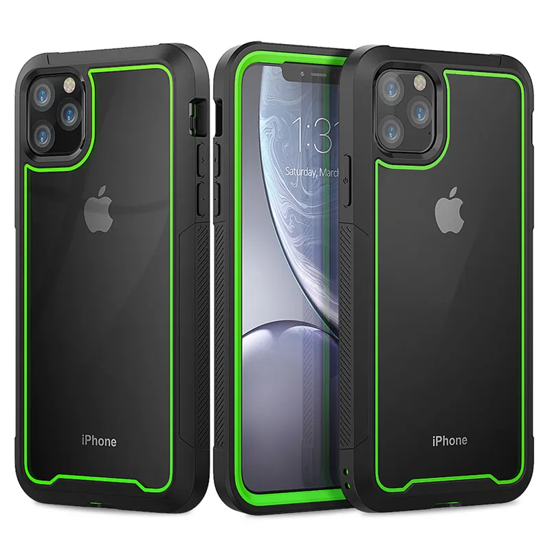 Green Edge Гибридный Твердый Пластик Рамка Мягкий ТПУ бампер Прозрачный чехол для телефона для iPhone 11 Pro Max XS Max XR X 8 7 6s Plus Прочный противоударный чехол - Цвет: Green Edge