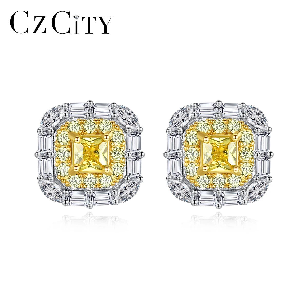 CZCITY квадратный топаз драгоценный камень серьги со шпилькой для женщин свадьбы