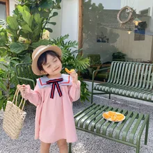 Новое Стильное платье с бантом для девочек модные весенние платья для маленьких девочек детская одежда 1-7 лет