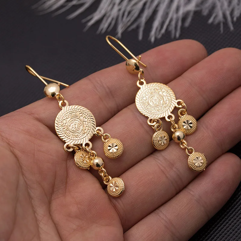 WANDO Gold Color Coin Earring Dubai Women Girl Bridal wedding Earrings Gifts Multi-layer circle latest jewelry | Украшения и