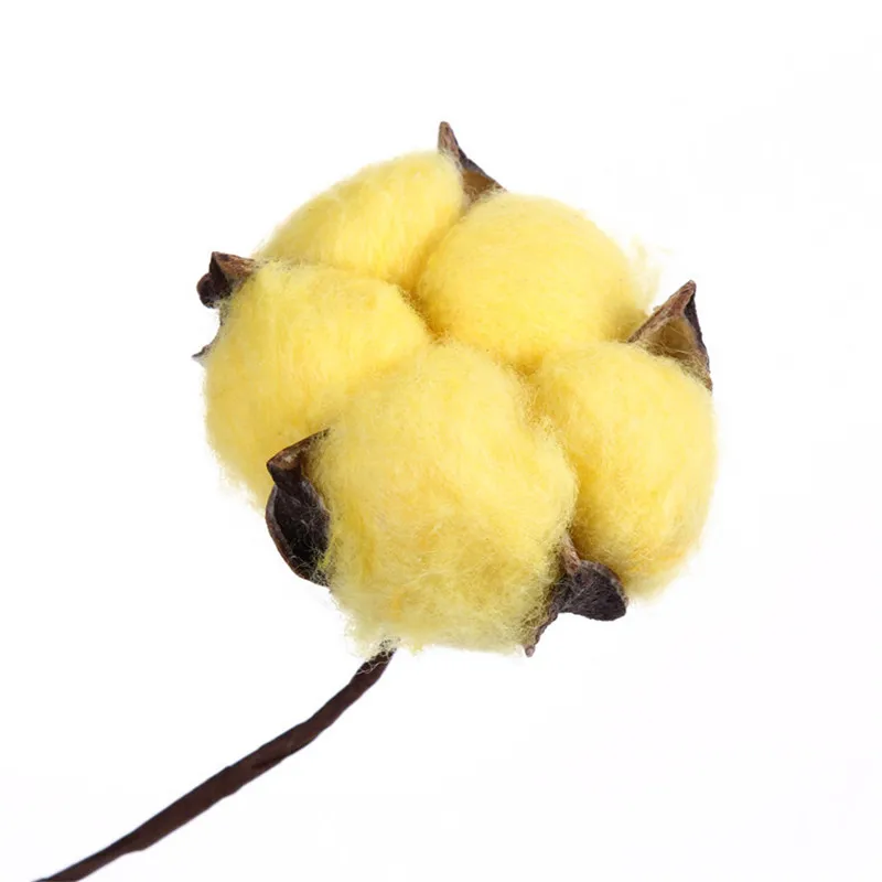 Yellow 10 шт./лот, искусственный цветок, хлопок, Цветочная ветка, свадебное украшение для дома, Рождественское украшение, реквизит для фотосессии, сухая хлопковая Цветочная головка - Цвет: Yellow