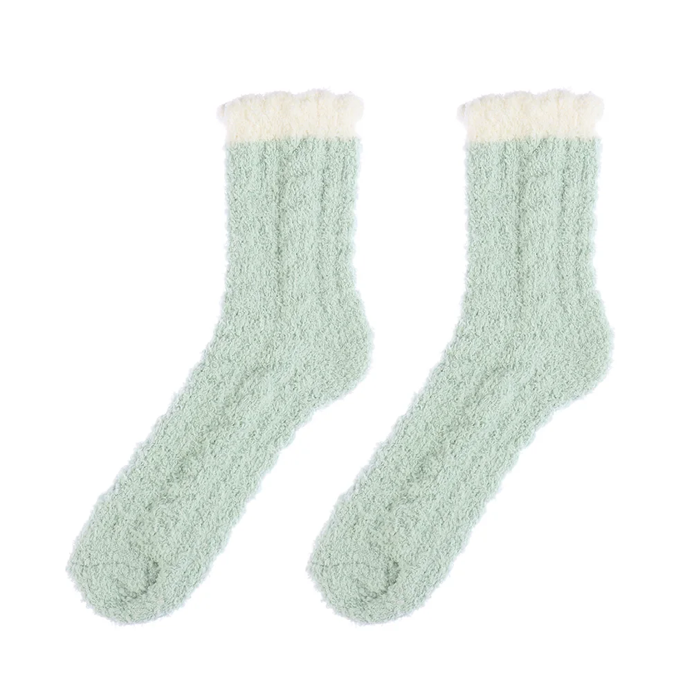 1 пара,, зимний уплотненный кашемировый носок для женщин, для девочек, милые плюшевые теплые домашние носки-тапочки, теплые носки - Цвет: light green