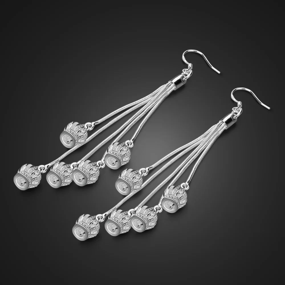 

New Vintage Five Crown Ball Tomatoes Earrings Fashion 100% 925 Sterling Silver Long Tassel Earrings For Women Charm Jewelry Gift