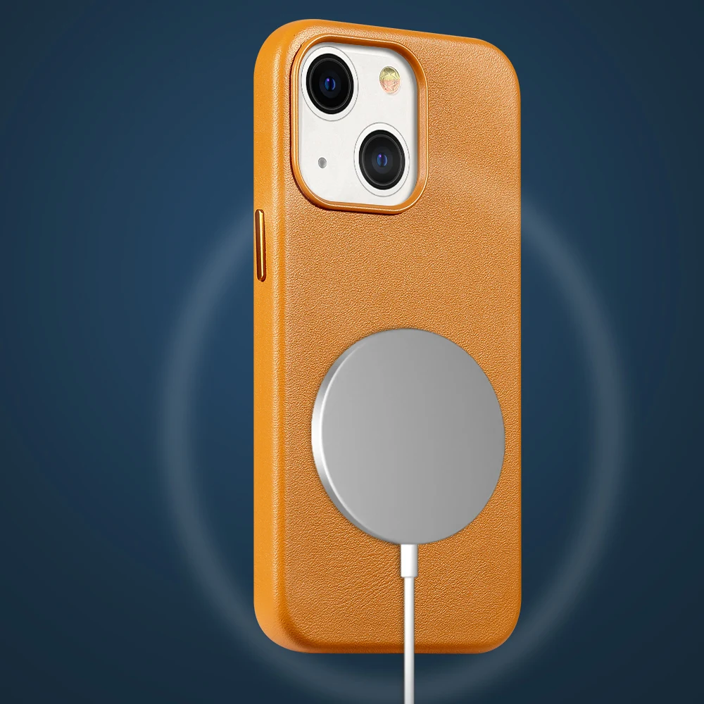 Genuine Cowhide Leather Phone Fitted Case for iPhone 13 Pro Max 13 Mini 13Pro Max Luxury Magnetic Back Cover Armor Shell