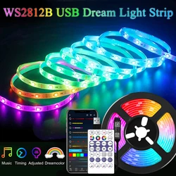 Bande lumineuse LED USB WS2812B 1M 30M, Bluetooth télécommande infrarouge Luces bande de Diode de lampe Flexible pour Festival Luz Home Fita 