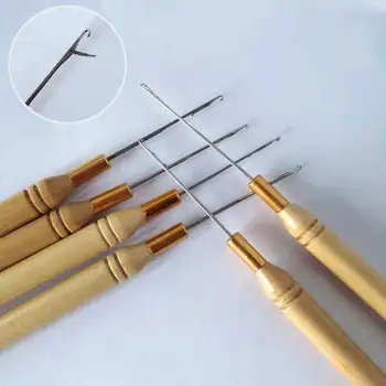 

crochet hook Wig Making Wooden Handle Pulling Needle Hook Loop Threader Micro Rings Accessiores For Tubes Beads Cold Fusion Hair