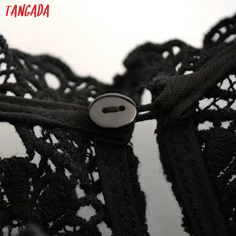 Tangada женское элегантное Сетчатое кружевное лоскутное бархатное платье с длинным рукавом Женские черные вечерние мини-платья vestidos 6P51