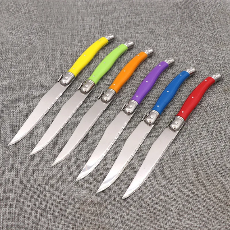 French Home Set of 8 Laguiole Steak Knives, Rainbow Colors - Silver